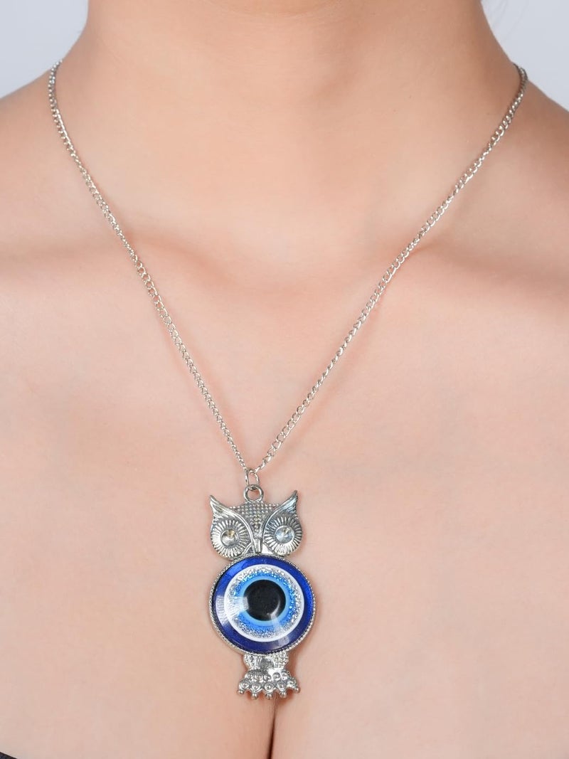 STYOLLO Oxidised Silver Metal Evil Eye Protector Necklace Pendant Set For Women & Girls Stylish | Women's Necklaces Silver Fashion Jewellery Sets | Fancy Girls' Chains & Necklace- Set of 1 - Image 4