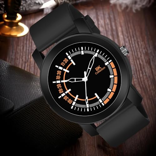 IIK COLLECTION Watches For Men Round Numerical Dial Men Watch With Silicon Strap Long Battery Life Stainless Steel Bracelet Black Chain For Boys. - Analogue - Image 2