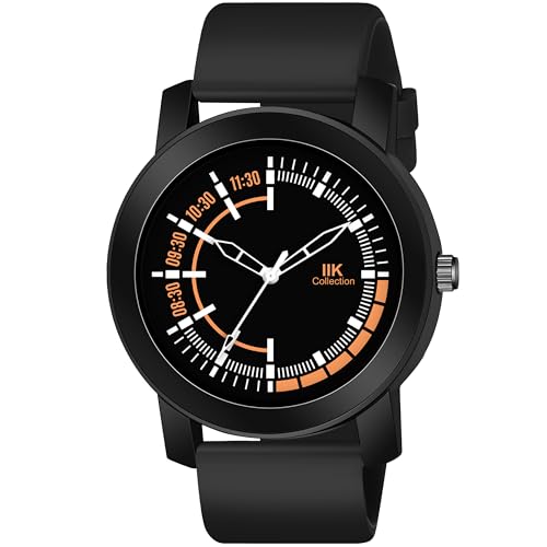 IIK COLLECTION Watches For Men Round Numerical Dial Men Watch With Silicon Strap Long Battery Life Stainless Steel Bracelet Black Chain For Boys. - Analogue - Image 1