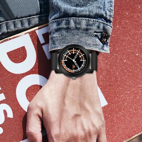 IIK COLLECTION Watches For Men Round Numerical Dial Men Watch With Silicon Strap Long Battery Life Stainless Steel Bracelet Black Chain For Boys. - Analogue - Image 3