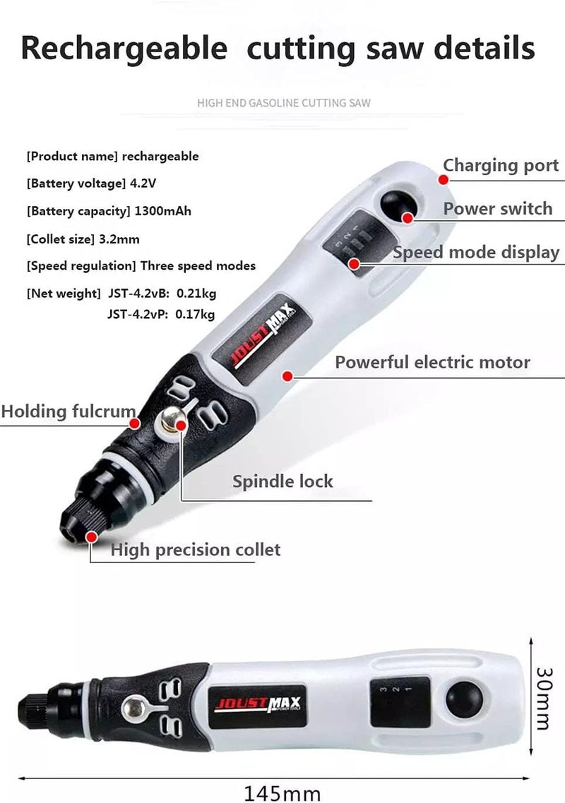 Cordless Rotary Tool, Mini Electric Grinder Multi-Tool Set 4.2V Lithium-Ion Wireless Engraving Machine With 3 Variable Speed Settings Diy Manual Engraving/Polishing/Punching/Cutting/Rust Removal - Image 5