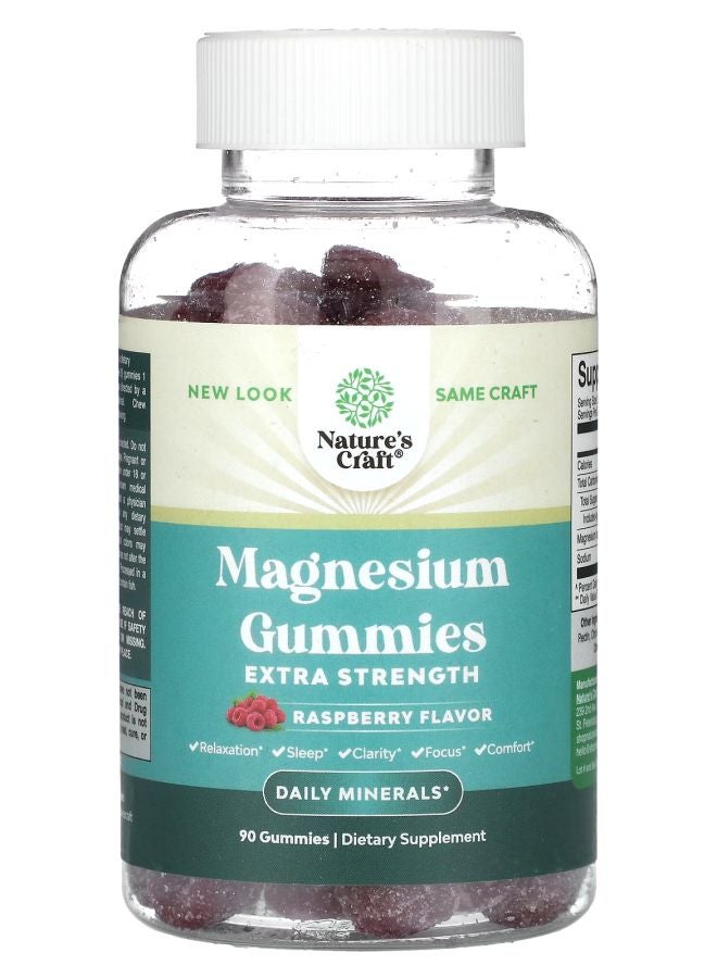 Nature's Craft Magnesium Gummies Extra Strength Raspberry 90 Gummies
