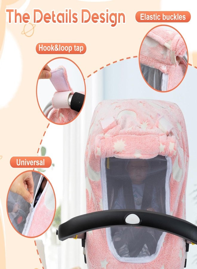 Kaseeous Winter Baby Car Seat Cover, Infant Car Seat Cover Glow in The Dark, Cozy & Warm Carseat Canopy for Boys and Girls, Baby Carrier Cover with Zipper Peep Windows for Baby Registry Essentials - Image 4
