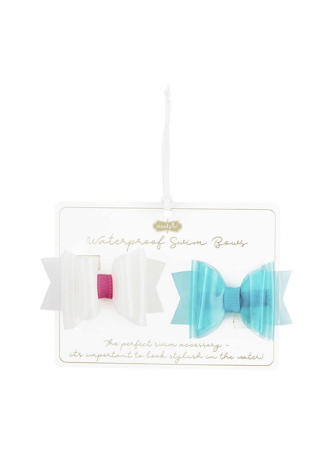 Mud Pie Baby Girls' Small Swim Hair Bow Set, Blue/White, 2" x 3"