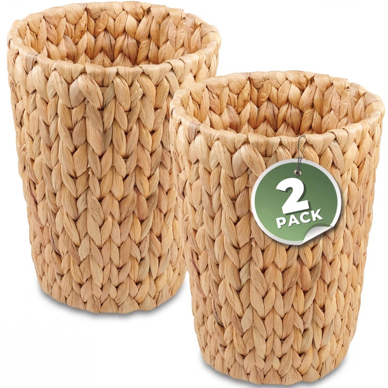 84ECO 2-Pack Wicker Trash Cans - Rattan Trash Can - Wicker Waste Basket for Bathroom, Bedroom - Woven Waste Basket (Natural, 2 Gallon) - Image 1