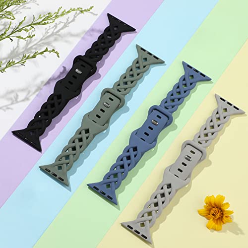 iWabcertoo Slim Silicone Bands Compatible with Apple Watch Band 40mm 38mm 41mm 44mm 45mm 46mm 42mm Women Floral Breathable Braided Lace Thin Sport Strap Replacement Wristbands for iWatch SE Series 11 10 9 8 7 6 5 4 3 ultra 2 - Image 4
