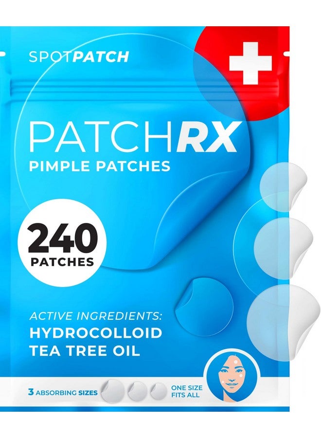 KEYCONCEPTS PatchRx Pimple Patches for Face (240 Patches), Hydrocolloid Acne Patches with Tea Tree Oil, Pimple Patch Pimple Stickers - Hydrocolloid Patch Acne Dots - Acne Pimple Patches For Face - Zit Patches - Image 1