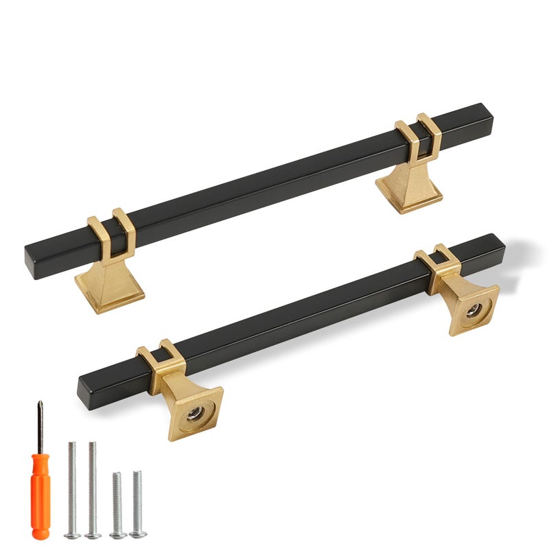 Redunest Cabinet Pulls Matte Black and Gold Cabinet Handles, 10 Pack 5 Inch Kitchen Door Cupboard Wardrobe Drawer Handles, Cabinet Hardware Bar Drawer Pulls, 128mm Hole Centers - Image 1