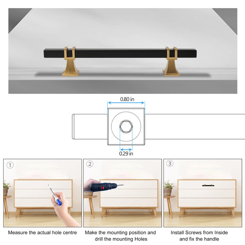 Redunest Cabinet Pulls Matte Black and Gold Cabinet Handles, 10 Pack 5 Inch Kitchen Door Cupboard Wardrobe Drawer Handles, Cabinet Hardware Bar Drawer Pulls, 128mm Hole Centers - Image 5