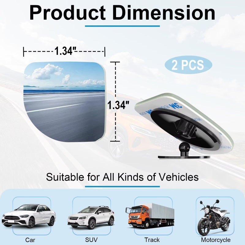 BFXM Blind Spot Mirrors 2 Pack, Frameless Side Mirror Blindspot Convex HD Glass Car Accessories, Side View Mirror Blindspot with Wide Angle Adjustable Stick for Car SUV and Trucks - Image 3