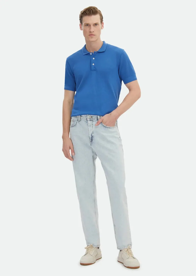 RAMSEY Blue Loose Fit Denim 100% Cotton Trousers