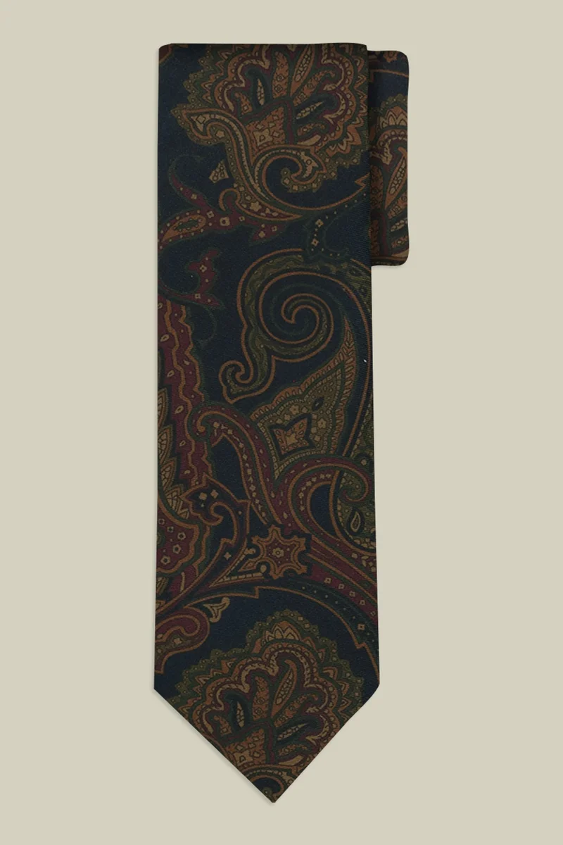 Doppelganger Men's macro paisley patterned tie - DK Blue