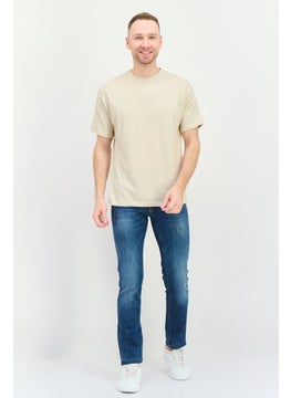 Fudo Men Crew Neck Short Sleeve Brand Logo T-Shirt, Beige  - Image 3