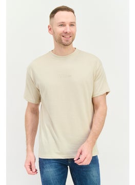 Fudo Men Crew Neck Short Sleeve Brand Logo T-Shirt, Beige  - Image 1