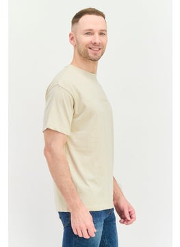 Fudo Men Crew Neck Short Sleeve Brand Logo T-Shirt, Beige  - Image 4