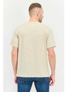 Fudo Men Crew Neck Short Sleeve Brand Logo T-Shirt, Beige  - Image 2