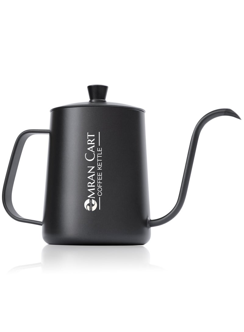 OMRAN CART Pour Over Kettle, Black, Stainless Steel, Gooseneck Spout, 600ml Capacity, Precise Control for V60 Pouring, Ideal for V60 Coffee Stations - Image 1