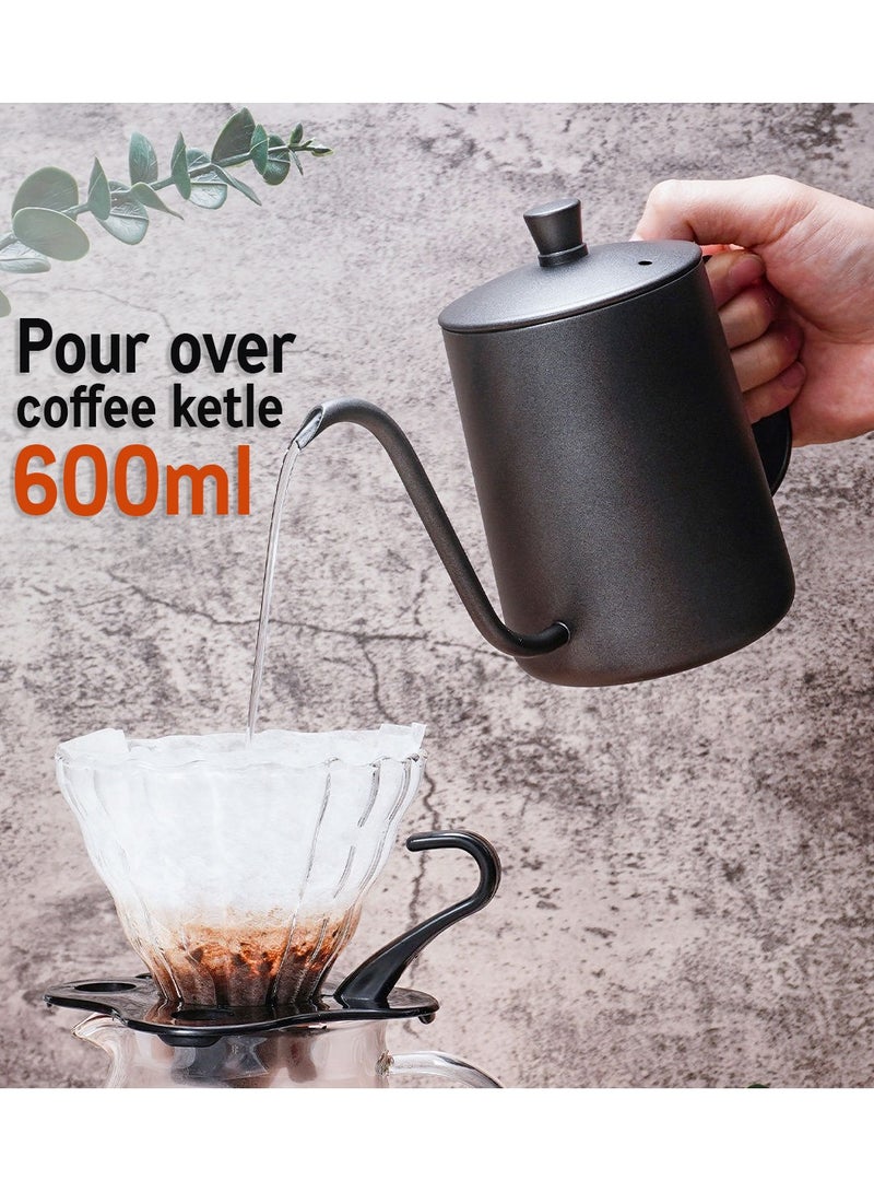 OMRAN CART Pour Over Kettle, Black, Stainless Steel, Gooseneck Spout, 600ml Capacity, Precise Control for V60 Pouring, Ideal for V60 Coffee Stations - Image 4
