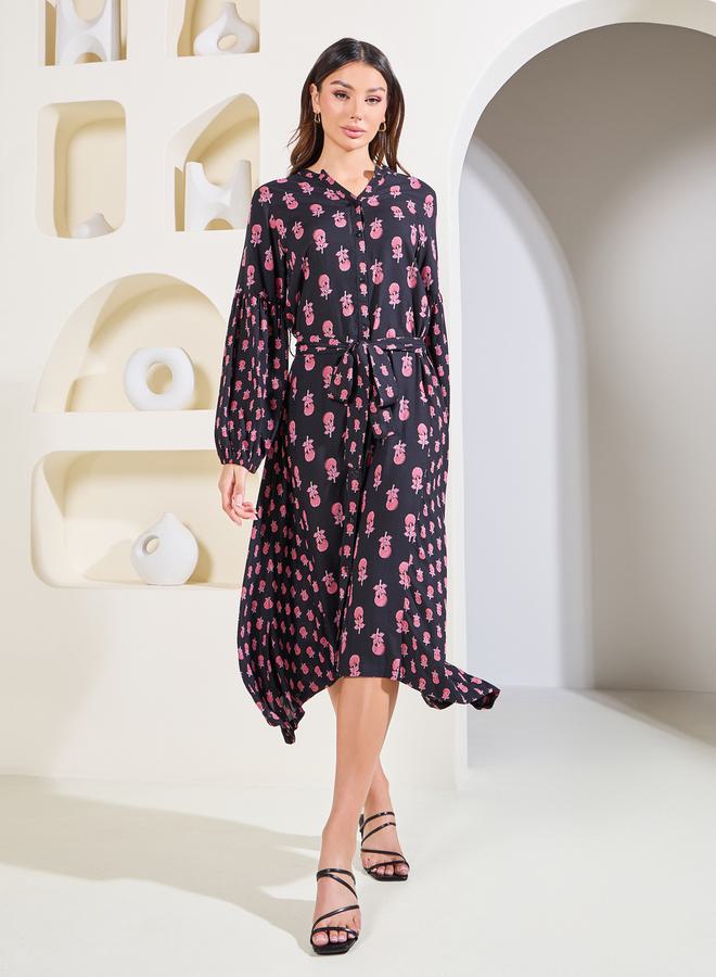 Styli Printed Tie-Waist Dress  - Image 1