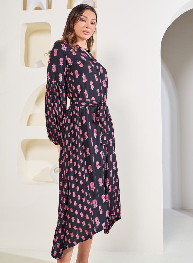 Styli Printed Tie-Waist Dress  - Image 2
