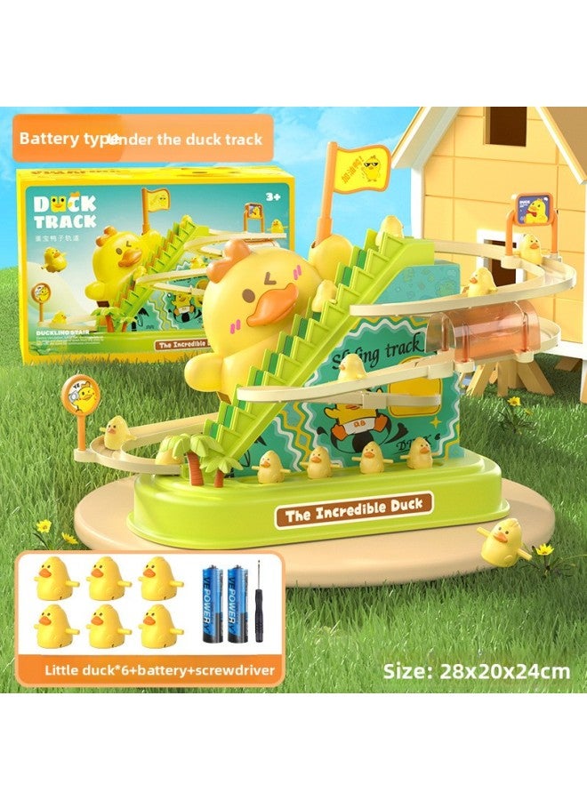 Little Yellow Duck Climbing Stairs Electric Slide Assembled Track Automatic Stair Climbing Light And Sound Effects Kidsren's Small Toy Stall 