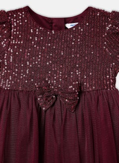 Nautinati Nautinati Girls' Sequin Mesh Knee Length Party Frock with Sling Bag  - Image 3
