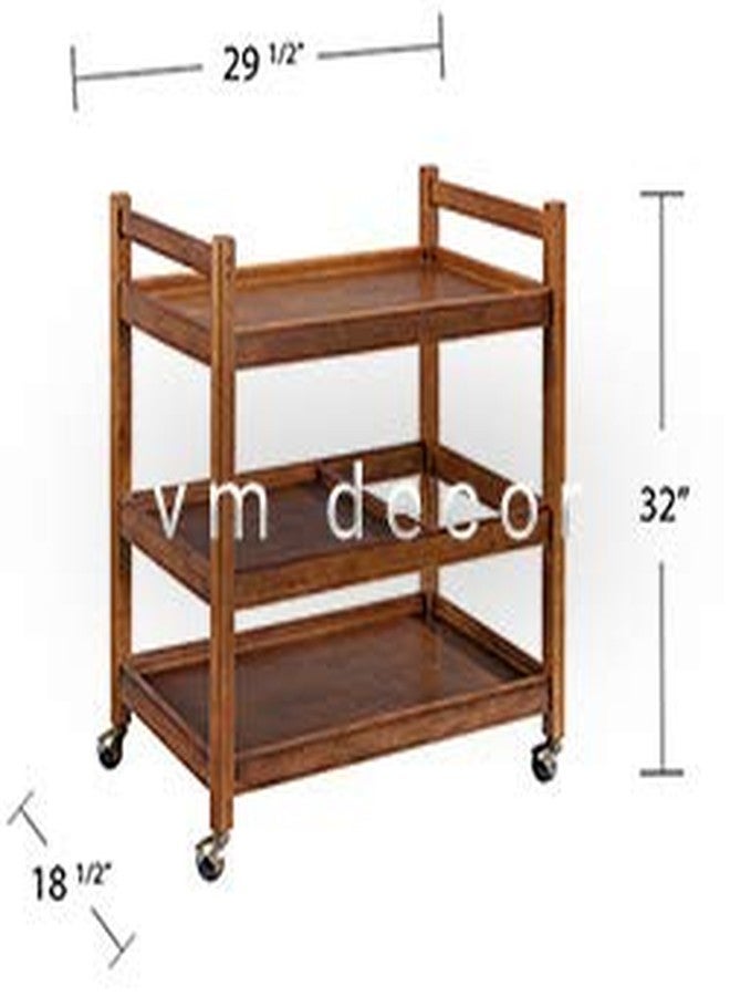 Vm Decor 3-Tier Solid Wood Rolling Bar Cart - Wine Serving Trolley with Wheels, Utility & Kitchen Storage, Seasoning Rack (Brown Polish, Style 4) - Image 5