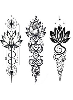 Dopetattoo 6 Sheets Temporary Tattoo Lotus Unalome Tattoo Lotus Flower Tattoo Fake Tattoos for Women Men Girls Neck Tattoo Hand Tattoory tattoo for Neck Arm Chest for Woman 