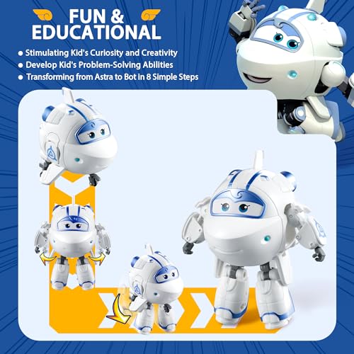 Super Wings 5 Inch Transformable Toys Astra Transforming from Jet to Bot with Real Mobile Wheels Airplane Toy Birthday Party Supplies for Preschool Boys Girls Age 3 White - Image 5