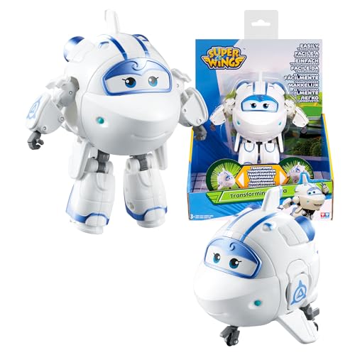Super Wings 5 Inch Transformable Toys Astra Transforming from Jet to Bot with Real Mobile Wheels Airplane Toy Birthday Party Supplies for Preschool Boys Girls Age 3 White - Image 1