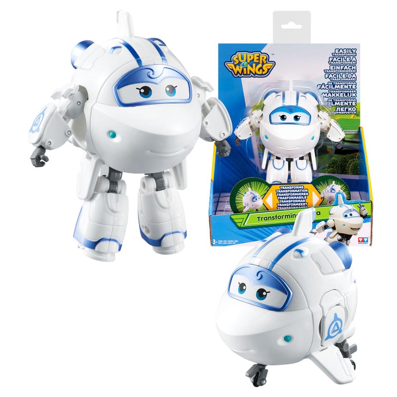 Super Wings 5 Inch Transformable Toys Astra Transforming from Jet to Bot with Real Mobile Wheels Airplane Toy Birthday Party Supplies for Preschool Boys Girls Age 3 White - Image 3