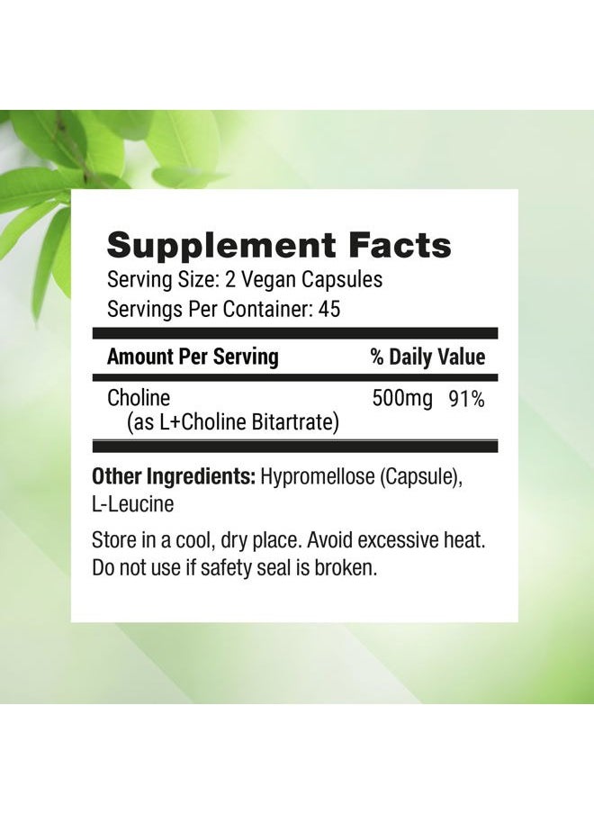 Nested Naturals - Choline Bitartrate 500mg - High Potency Choline Supplements - Supports Cognitive Performance & Liver Function - 100% Vegan & Non-GMO Choline - 90 Vegan Capsules - Image 1