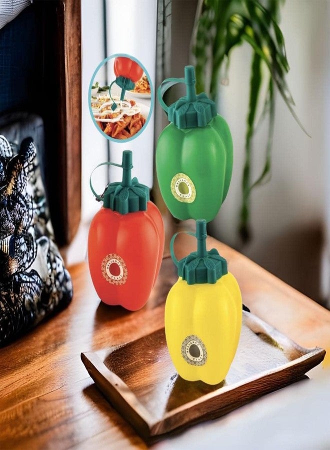FASHRAMP Plastic Portable Capsicum Souce Bottle Dispenser Set of 3pc // Sauce Vinegar Ketchup Dispenser Olive Oil Dispensing Bottles Kitchen Gadget 350ml - Image 4