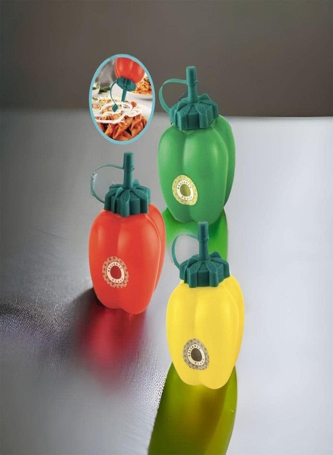 FASHRAMP Plastic Portable Capsicum Souce Bottle Dispenser Set of 3pc // Sauce Vinegar Ketchup Dispenser Olive Oil Dispensing Bottles Kitchen Gadget 350ml - Image 2
