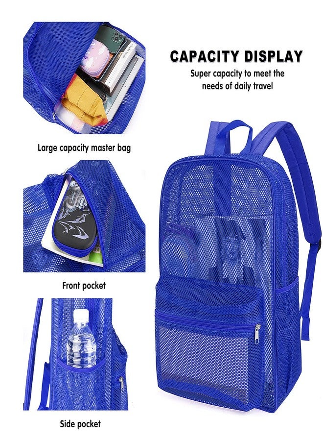 MCWTH Heavy Duty Mesh Backpack, See Through School College Student Mesh Bookbag (Blue) - Image 3