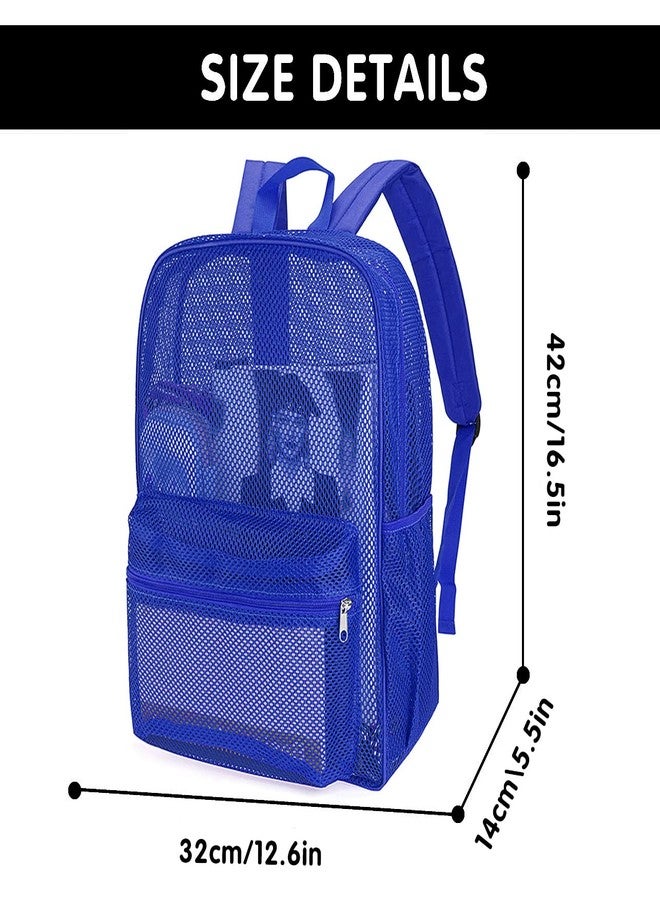 MCWTH Heavy Duty Mesh Backpack, See Through School College Student Mesh Bookbag (Blue) - Image 2