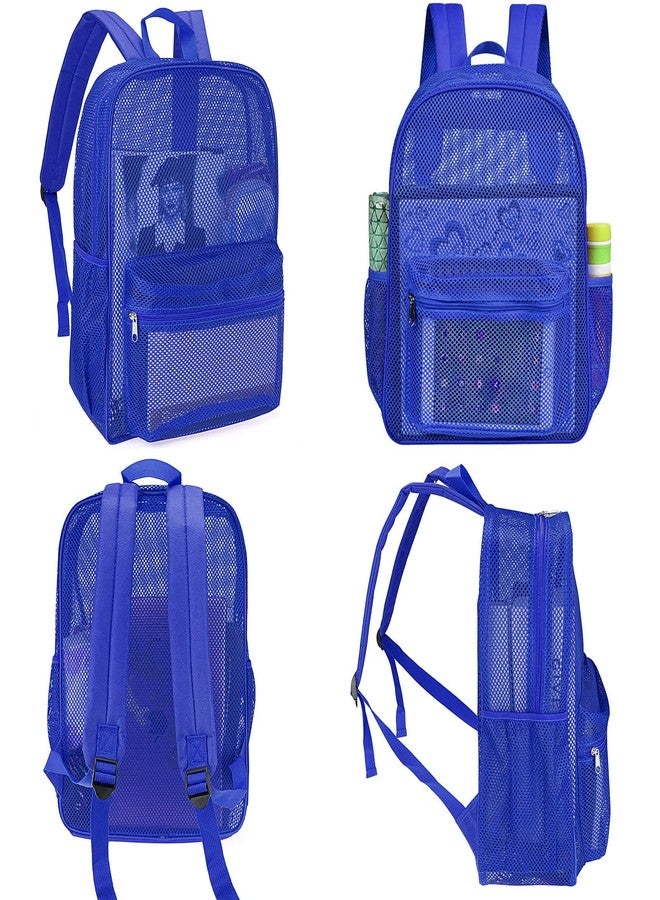MCWTH Heavy Duty Mesh Backpack, See Through School College Student Mesh Bookbag (Blue) - Image 4