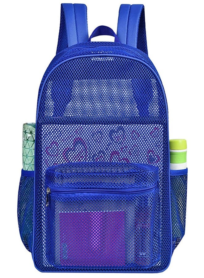 MCWTH Heavy Duty Mesh Backpack, See Through School College Student Mesh Bookbag (Blue) - Image 1