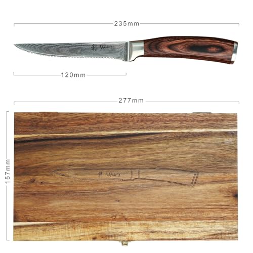 Wakoli EDIB 4-Piece Damascus Steak Knife Set – Professional Dining Kitchen Knives with VG10 Core Blades, 67-Layer Damascus Steel & Ergonomic Pakkawood Handles – Premium Steak Cutlery in Gift Box - Image 3