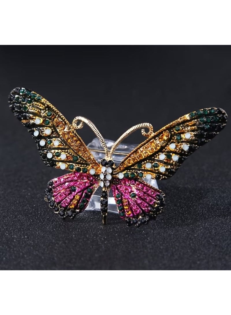 Luxury & Trendy Crystal Rhinestone Accessory Brooch Pin for Women, for clothes and Bags Fashion Enamel Available in different shapes and colors Gold/Silver (Butterfly 1) - Image 1