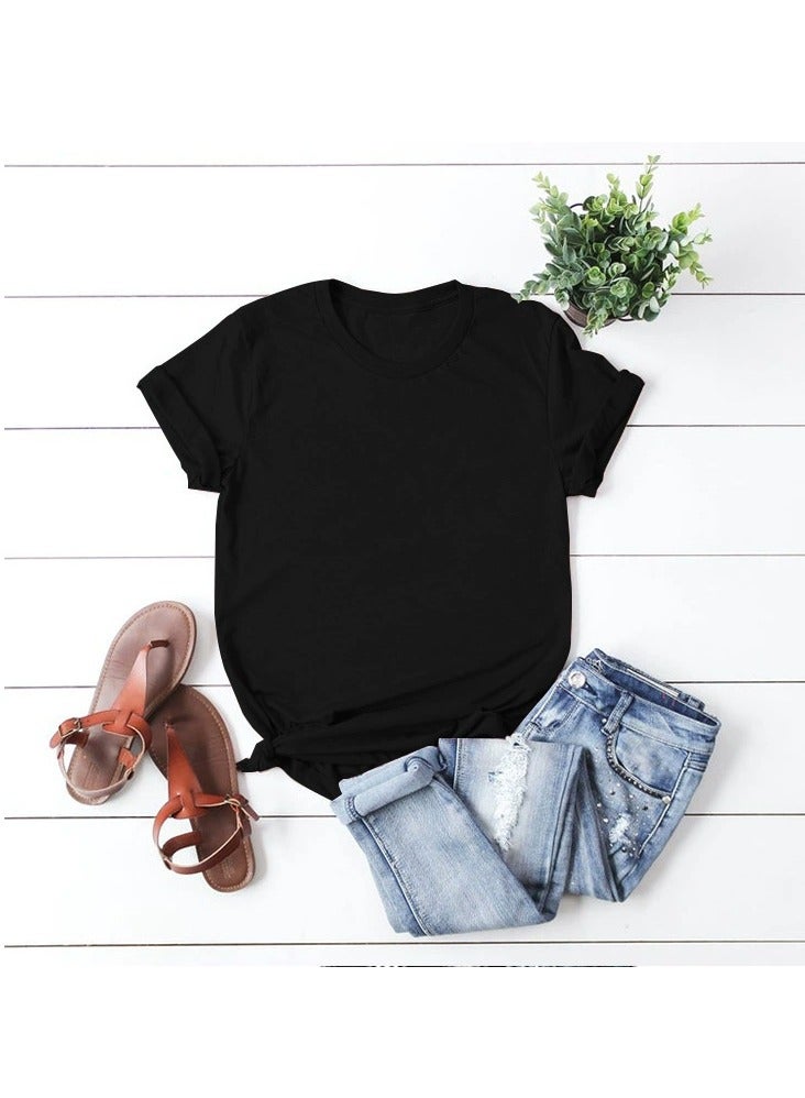 Women Short Sleeve Regular Fit T-Shirt Pure color(Black) - Image 1