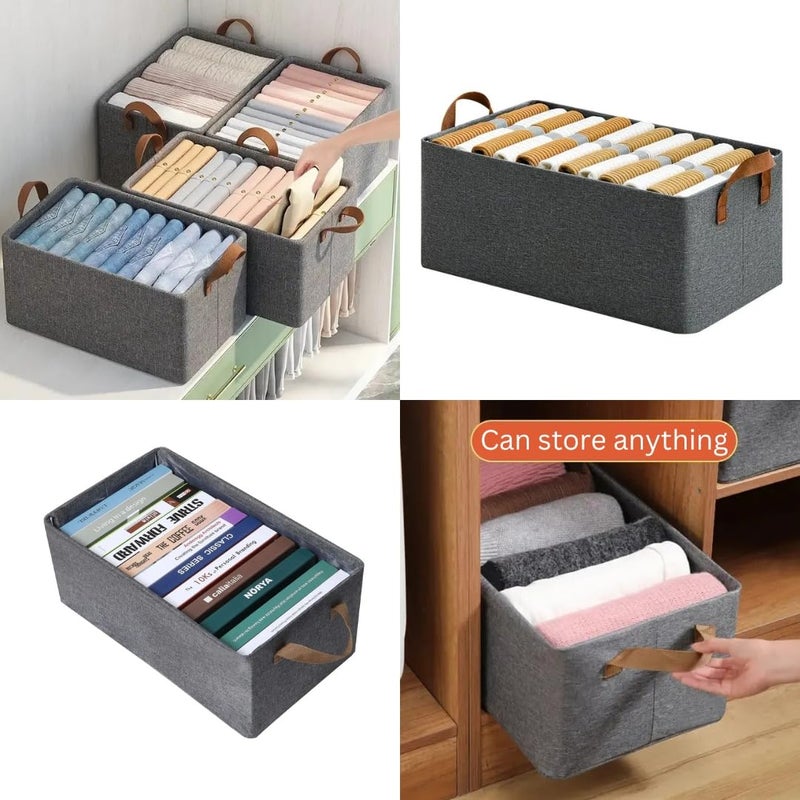 CREXAN Foldable Storage Basket Large Capacity Fabric Storage Box with Handles Closet Shelf Organizer for Clothes Books Toys Grey 47x28x20cm PACK OF 1 - Image 3
