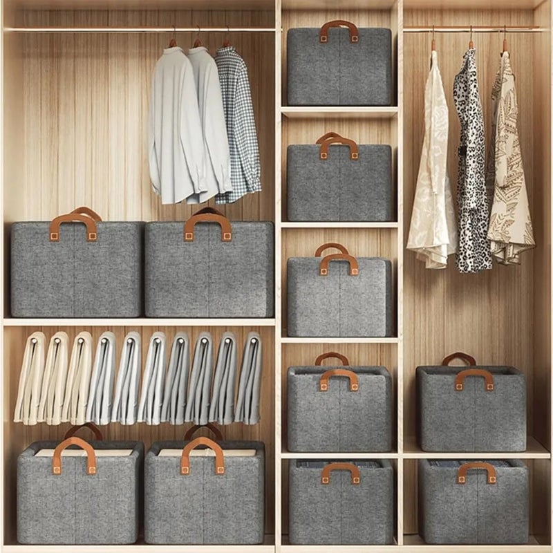 CREXAN Foldable Storage Basket Large Capacity Fabric Storage Box with Handles Closet Shelf Organizer for Clothes Books Toys Grey 47x28x20cm PACK OF 1 - Image 4