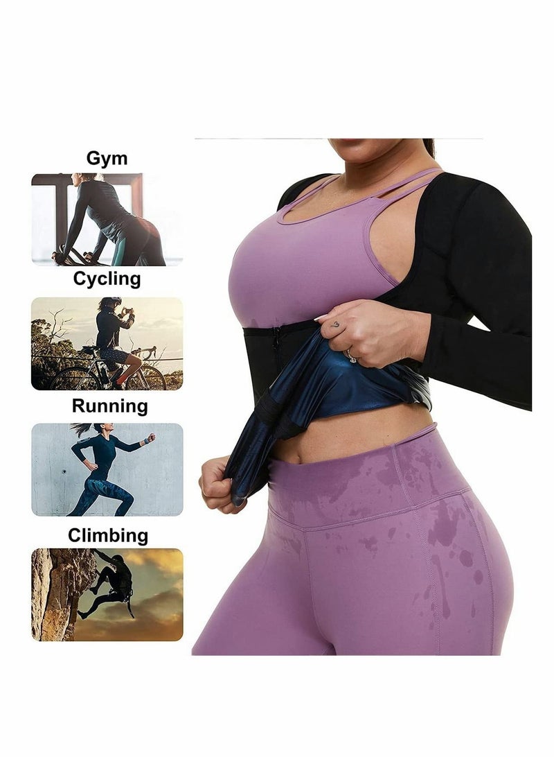 Excefore Sauna Suit for Women Sweat Body Shaper Jacket Hot Waist Trainer Long Sleeve Zipper Shirt Workout Top - L - Image 5