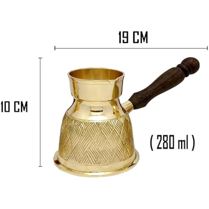 rayihni Majestic Brass Turkish Coffee Pot Textured Design Golden Color  Handcrafted With Wooden Handle Perfect For Turkish Coffee Arabic Coffee Tea Milk And Hot Beverages 280Ml - Image 5