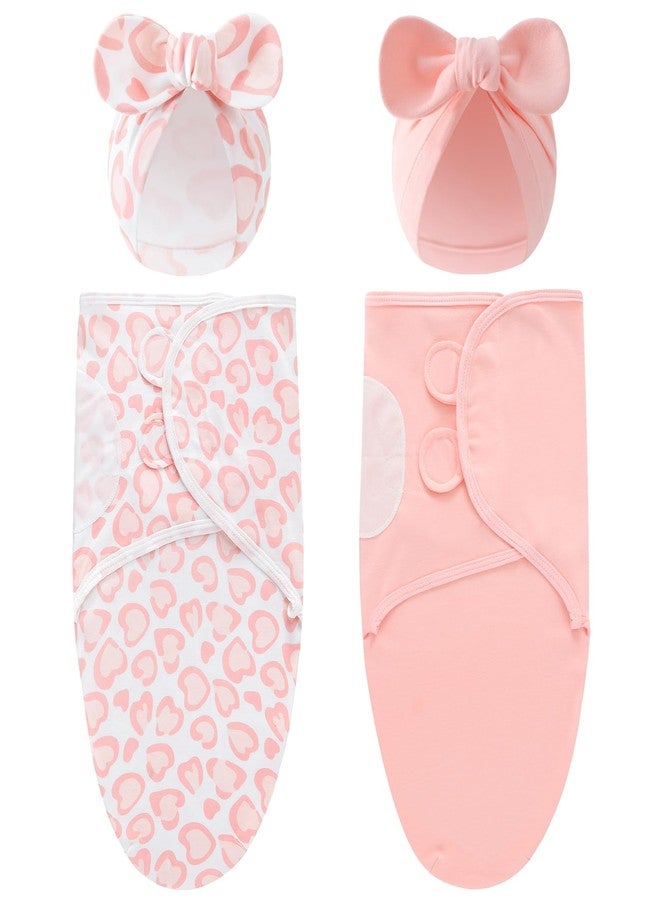 Cinaci 2 Pack Soft Cotton Baby Receiving Swaddle Blankets Wraps Sleep Sacks with Matching Bow Newborn Nursery Bow Hats Caps Beanies Bonnets for Baby Girls Boys Newborns Infants (Multicolor S5) - Image 1