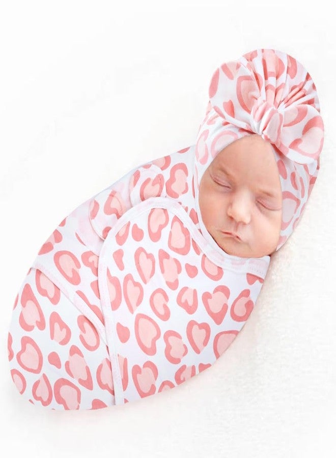 Cinaci 2 Pack Soft Cotton Baby Receiving Swaddle Blankets Wraps Sleep Sacks with Matching Bow Newborn Nursery Bow Hats Caps Beanies Bonnets for Baby Girls Boys Newborns Infants (Multicolor S5) - Image 2