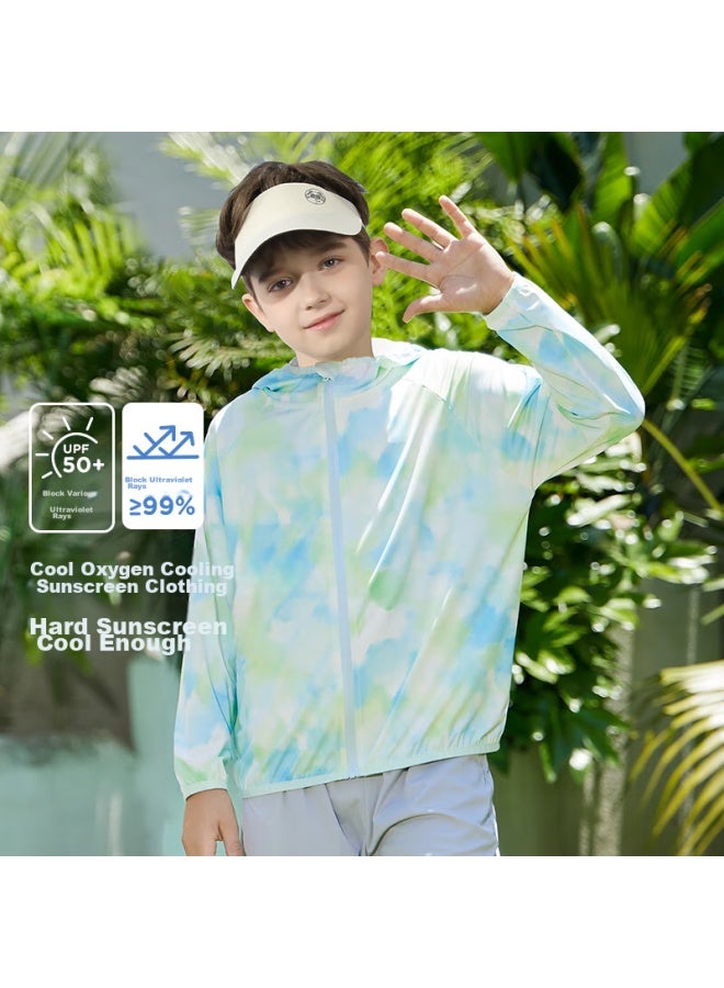 Moremerry Children's Sun Protection Clothing, Cool And Breathable, Uv-resistant, For Boys And Girls, Summer Ice Silk Tie-dye Sun Protection Garment, Mint Green, L - Image 1