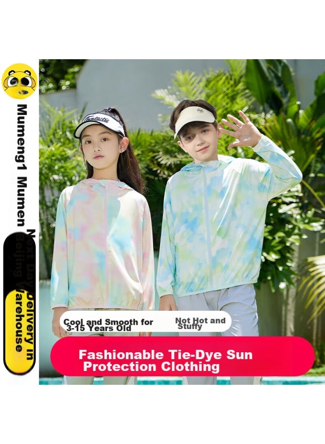 Moremerry Children's Sun Protection Clothing, Cool And Breathable, Uv-resistant, For Boys And Girls, Summer Ice Silk Tie-dye Sun Protection Garment, Mint Green, L - Image 2