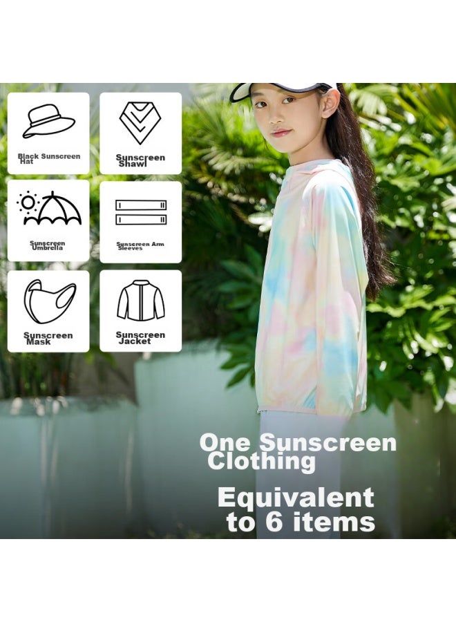 Moremerry Children's Sun Protection Clothing, Cool And Breathable, Uv-resistant, For Boys And Girls, Summer Ice Silk Tie-dye Sun Protection Garment, Mint Green, L - Image 4